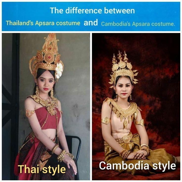 The difference between Thailand's Apsara costume and Cambodia's Apsara costume.