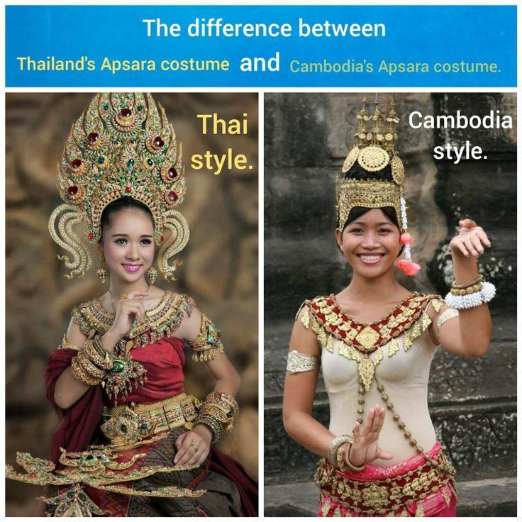 The difference between Thailand's Apsara costume and Cambodia's Apsara costume.