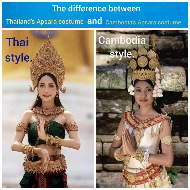 The difference between Thailand's Apsara costume and Cambodia's Apsara costume.
