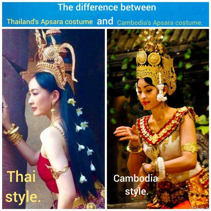 The difference between Thailand's Apsara costume and Cambodia's Apsara costume.