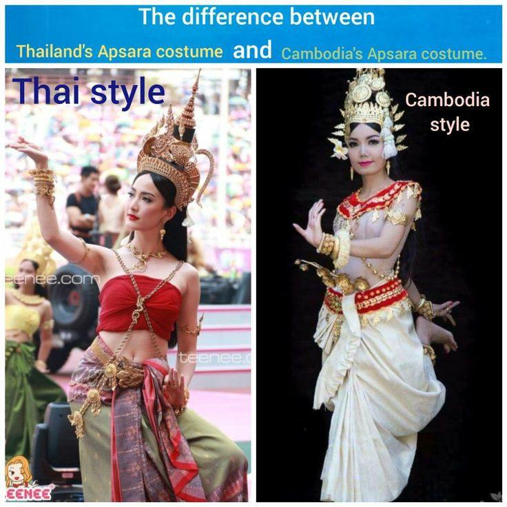 The difference between Thailand's Apsara costume and Cambodia's Apsara costume.
