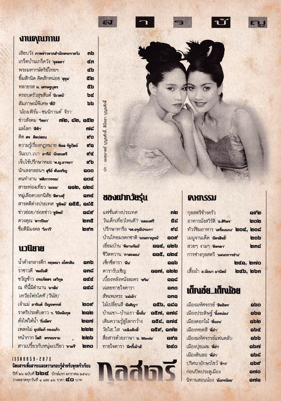 (วันวาน) นุ่น-พลอย @ กุลสตรี ปีที่ 26 ฉบับที่ 624 มกราคม 2540