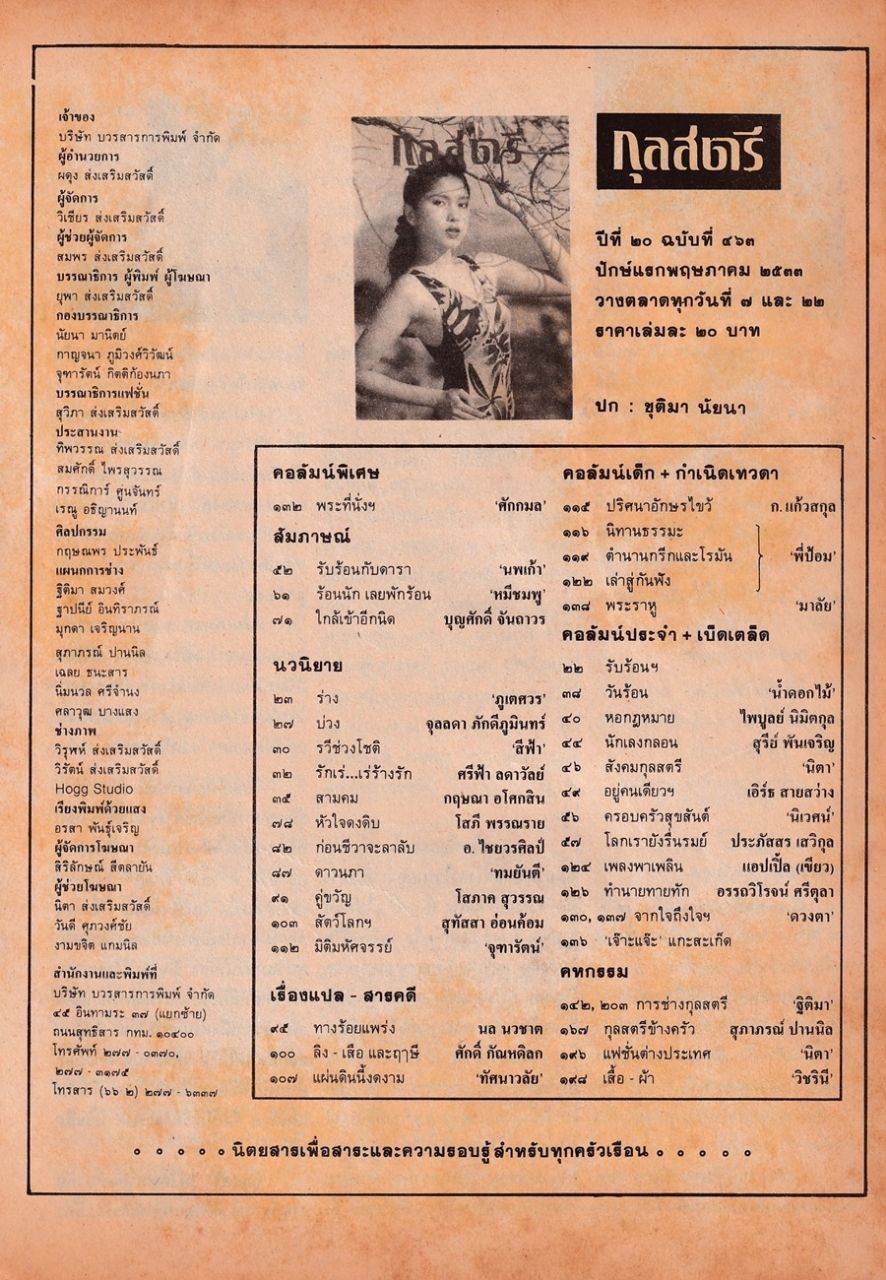 (วันวาน) เอ้ ชุติมา & กบ ปภัสรา @ กุลสตรี ปีที่ 20 ฉบับที่ 463 พฤษภาคม 2533