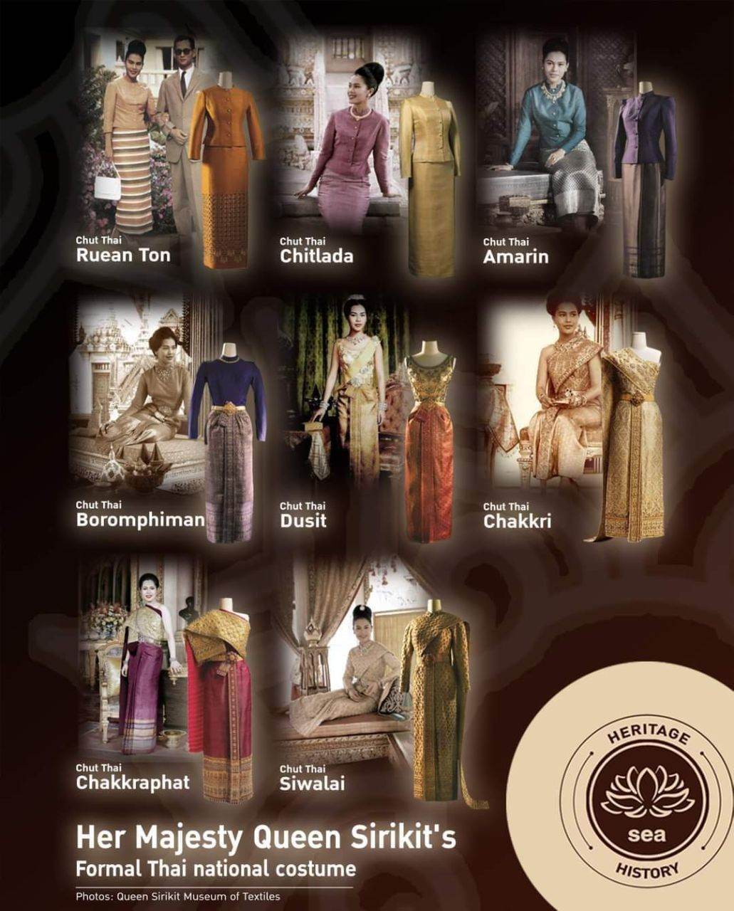 Asian national costume:Her Majesty Queen Sirikit's formal Thai national costume