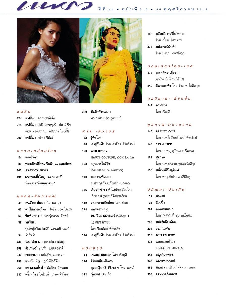 (วันวาน) นิตยสาร แพรว ปีที่ 22 ฉบับที่ 510 พฤศจิกายน 2543