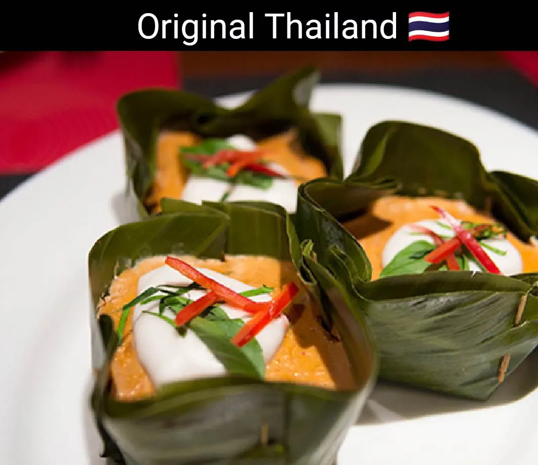 🇹🇭Amok:Thai food:ห่อหมกอาหารไทยโบราณ:Steamed Red Curry Fish (Hor Mok Plaa)