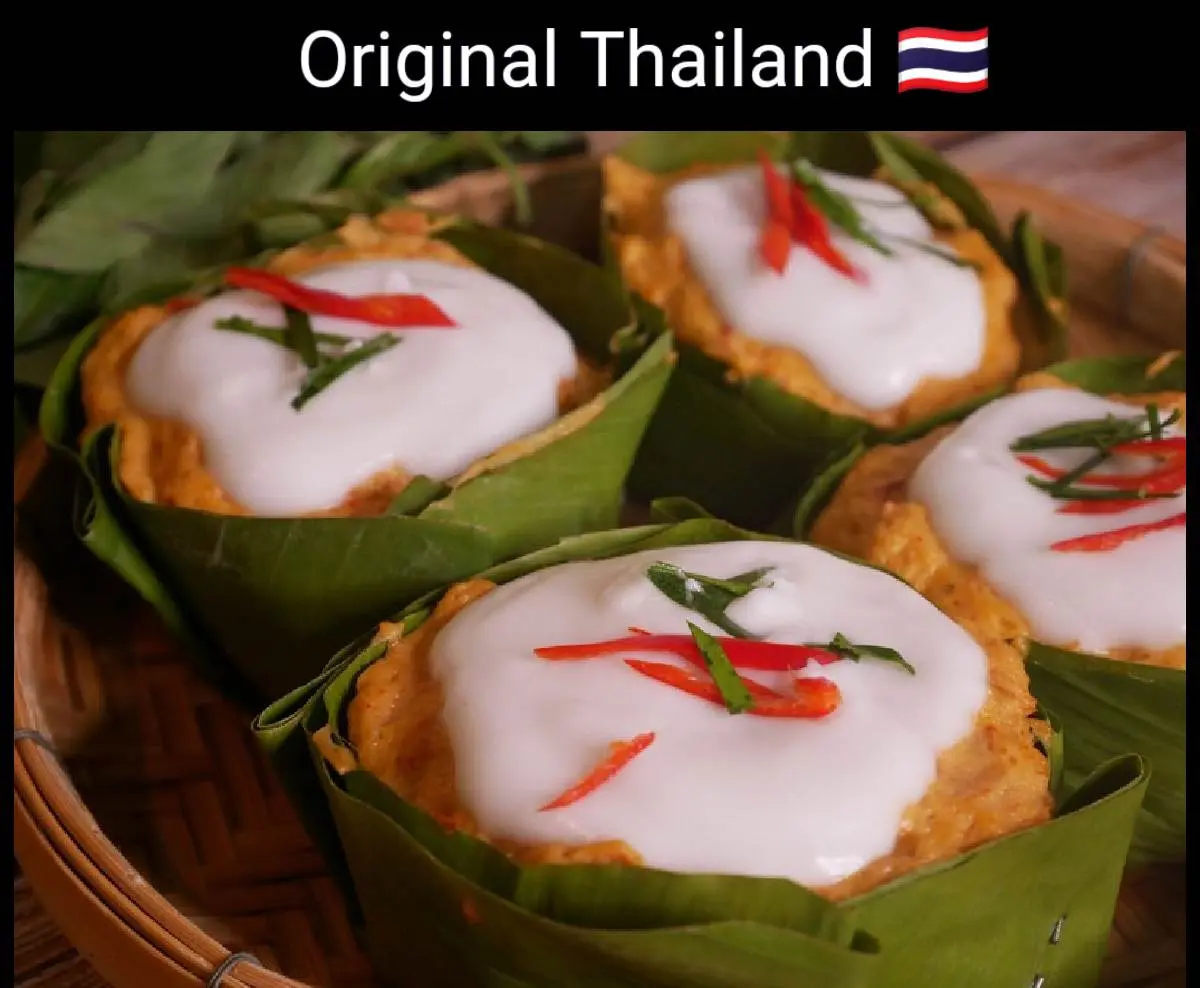 🇹🇭Amok:Thai food:ห่อหมกอาหารไทยโบราณ:Steamed Red Curry Fish (Hor Mok Plaa)