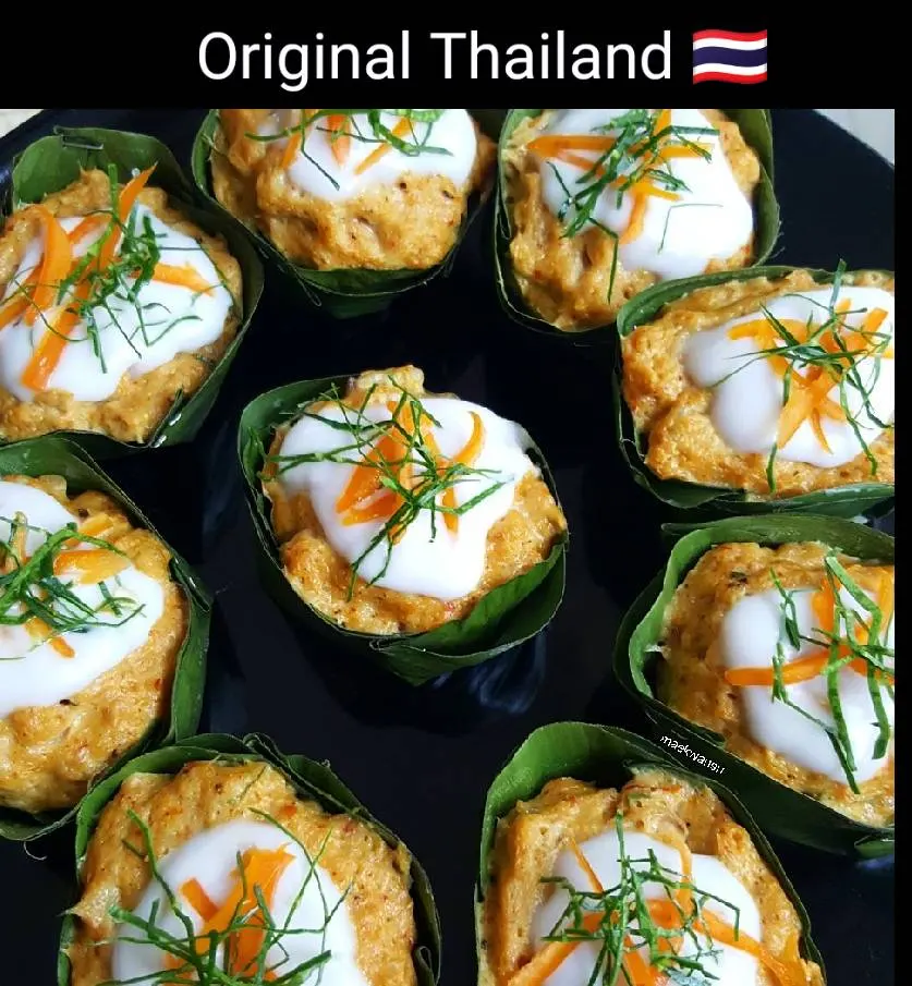 🇹🇭Amok:Thai food:ห่อหมกอาหารไทยโบราณ:Steamed Red Curry Fish (Hor Mok Plaa)