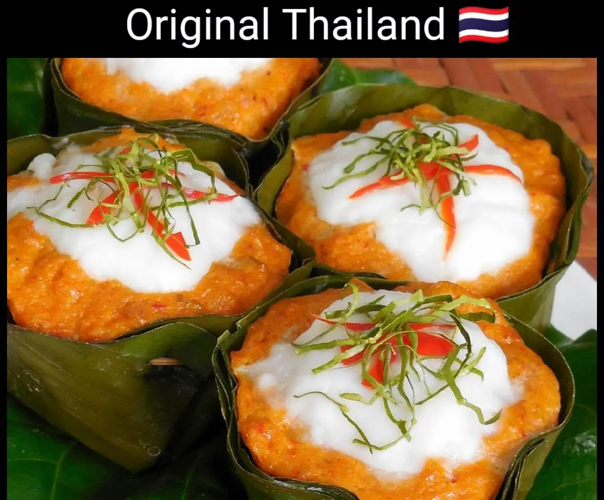 🇹🇭Amok:Thai food:ห่อหมกอาหารไทยโบราณ:Steamed Red Curry Fish (Hor Mok Plaa)