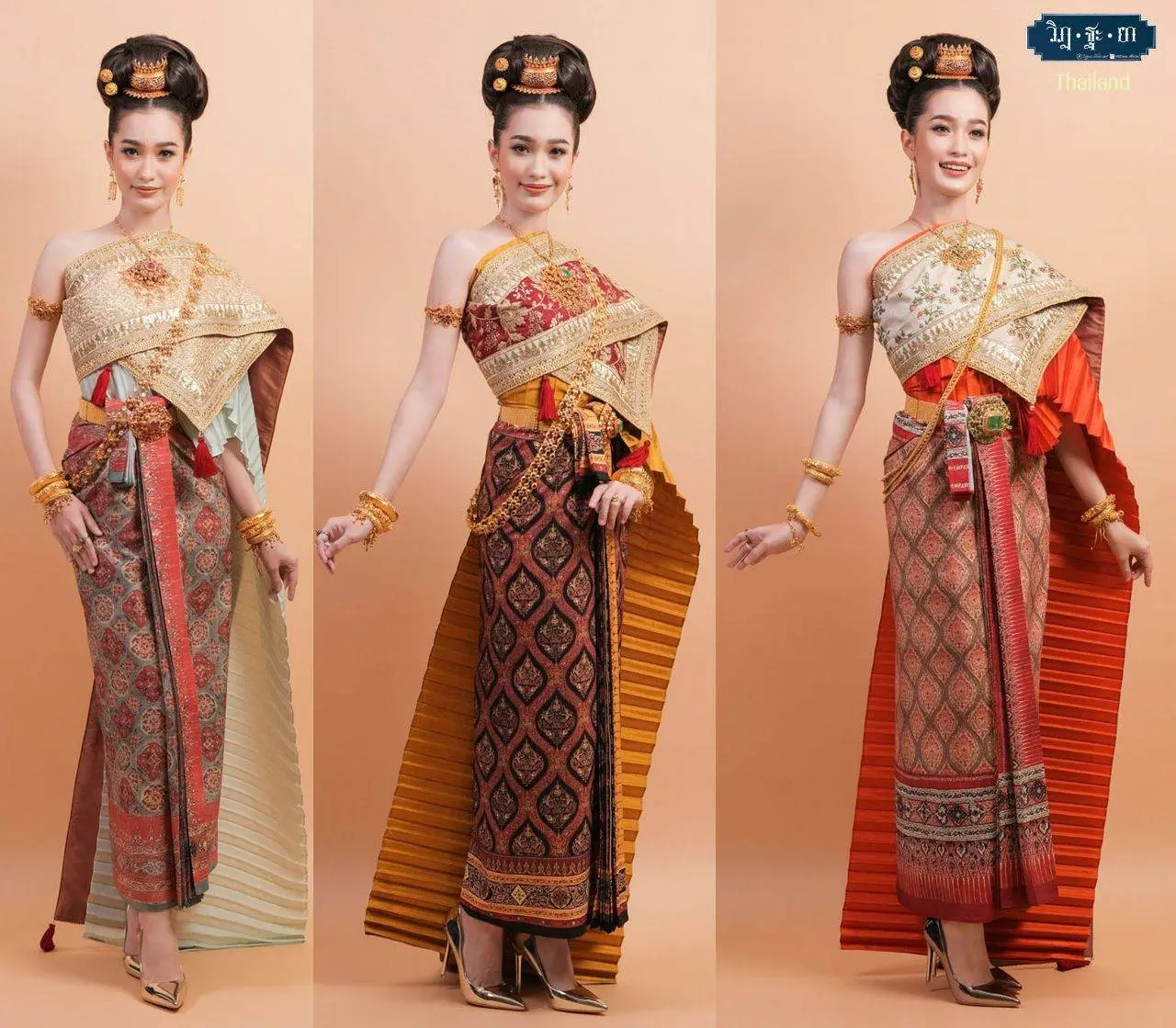 THAI TRADITIONAL DRESS: ชุดไทยโบราณผ้าลายอย่าง | THAILAND 🇹🇭