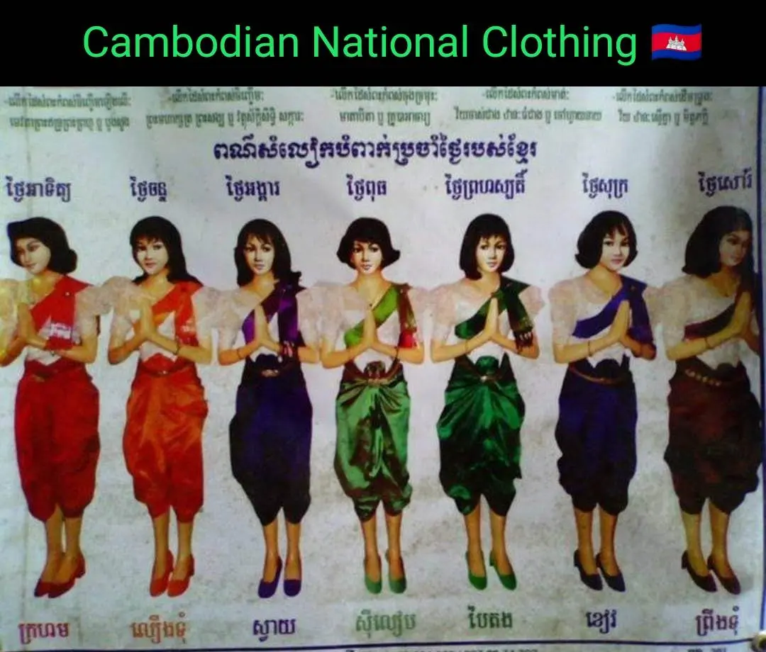 Cambodian National Clothing. Traditional Khmer costume. ASEAN national dress.
