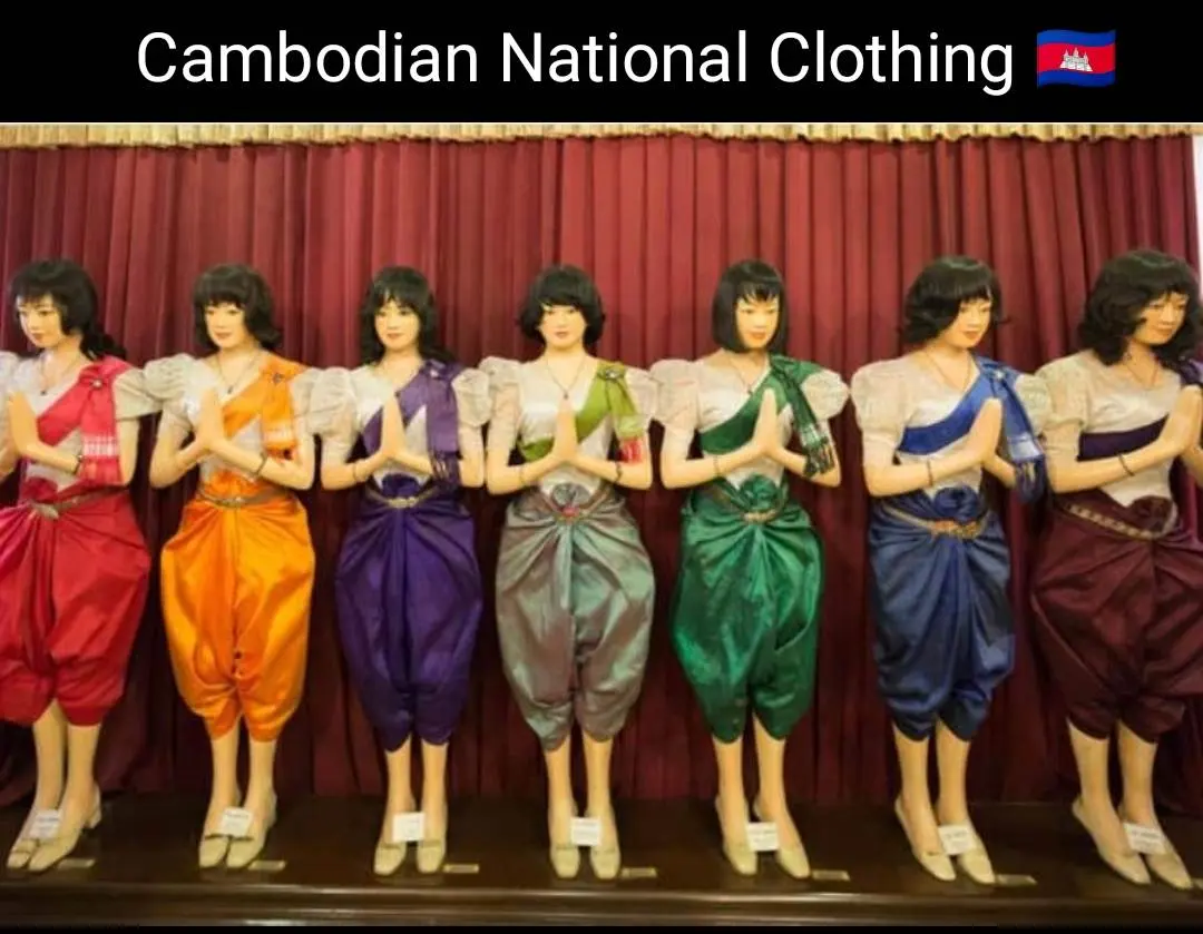 Cambodian National Clothing. Traditional Khmer costume. ASEAN national dress.