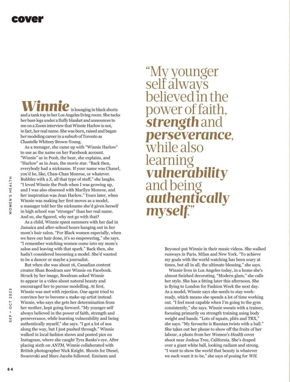 Winnie Harlow @ Women's Health South Africa Sep-Oct 2023