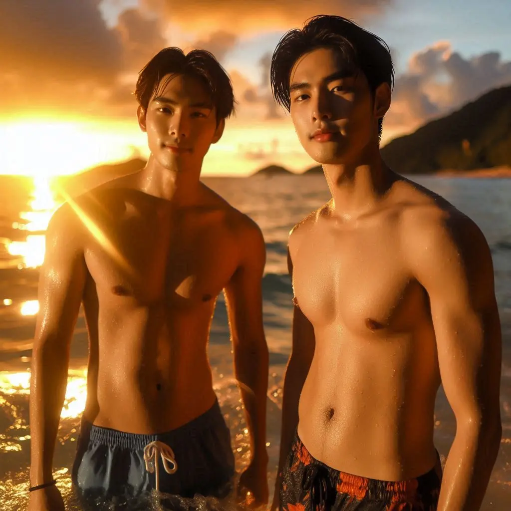 Asian boy on the beach: Ai Art 🇹🇭