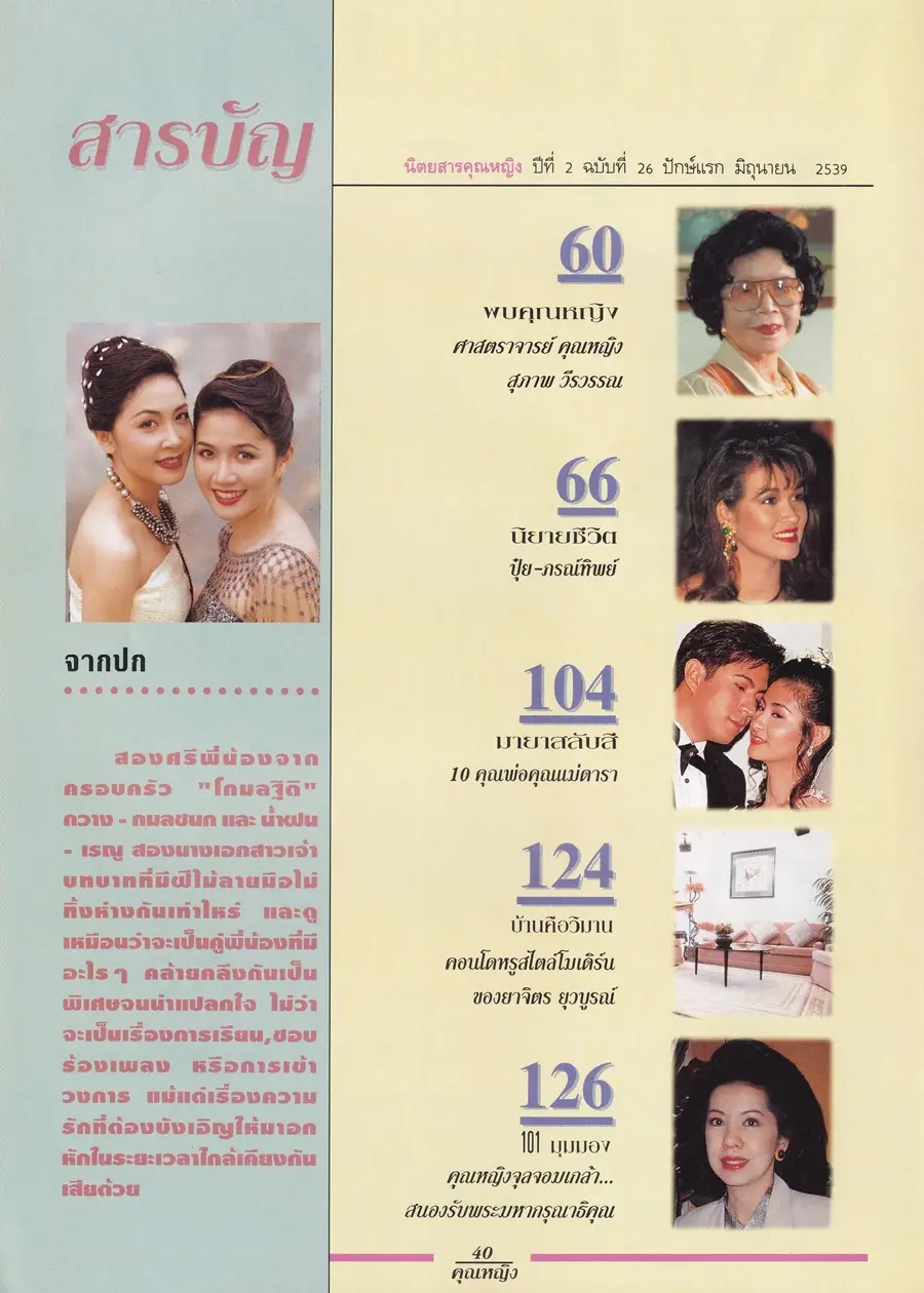(วันวาน) กวาง กมลชนก & น้ำฝน โกมลฐิติ @ นิตยสาร คุณหญิง ปีที่ 2 ฉบับที่ 26 ปักษ์แรก มิถุนายน 2539