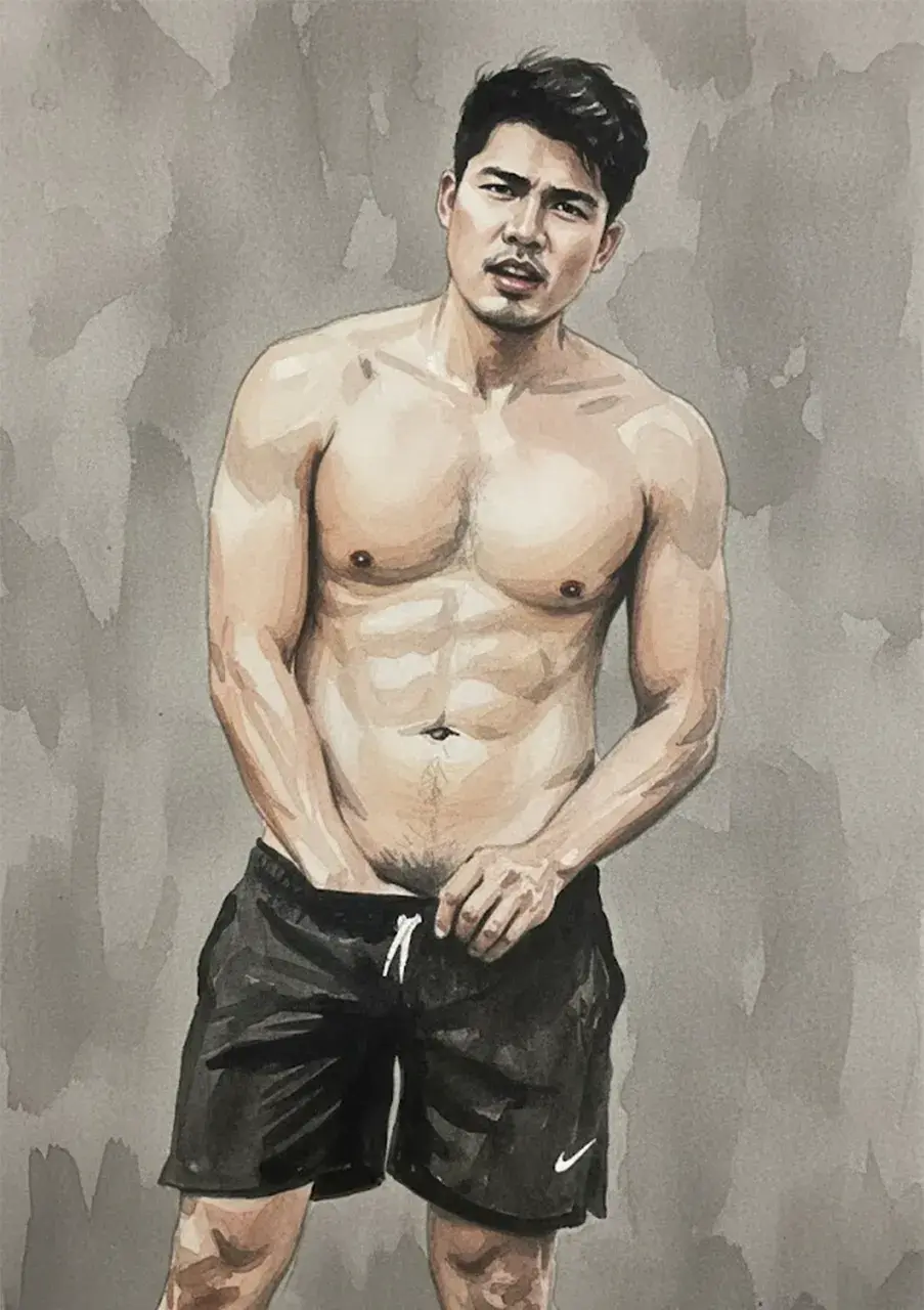 Hunk man with painting