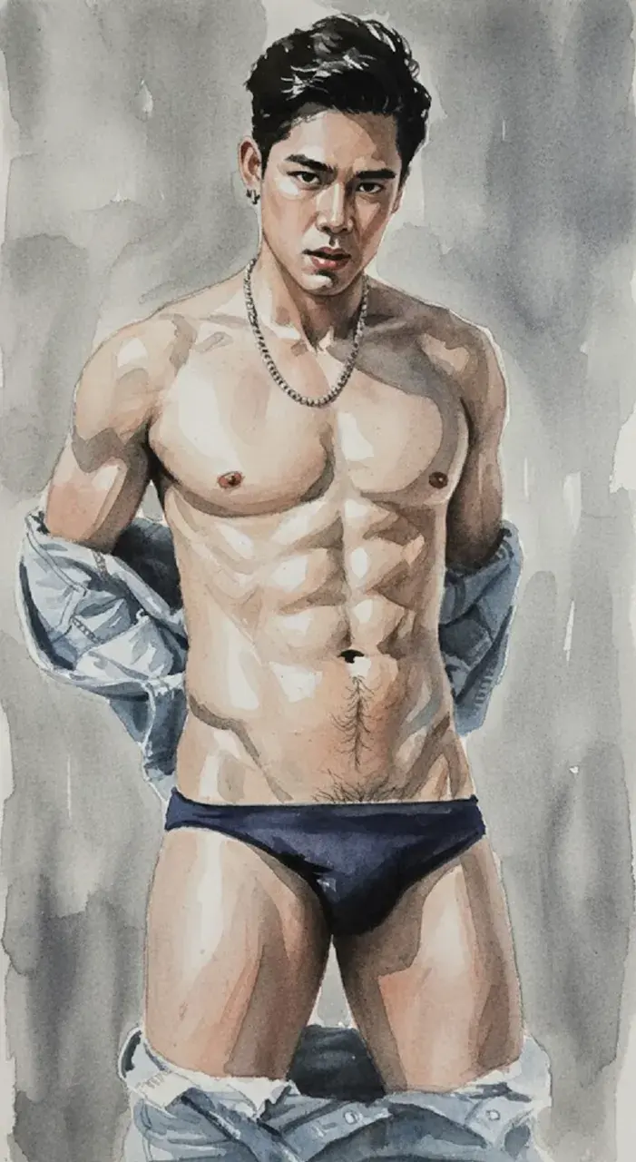 Hunk man with painting