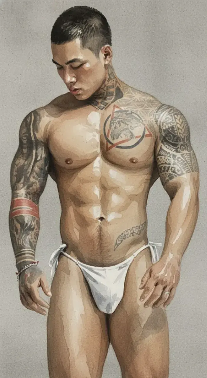 Hunk man with painting