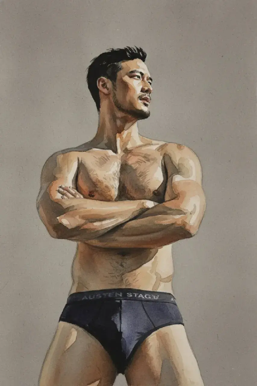 Hunk man with painting