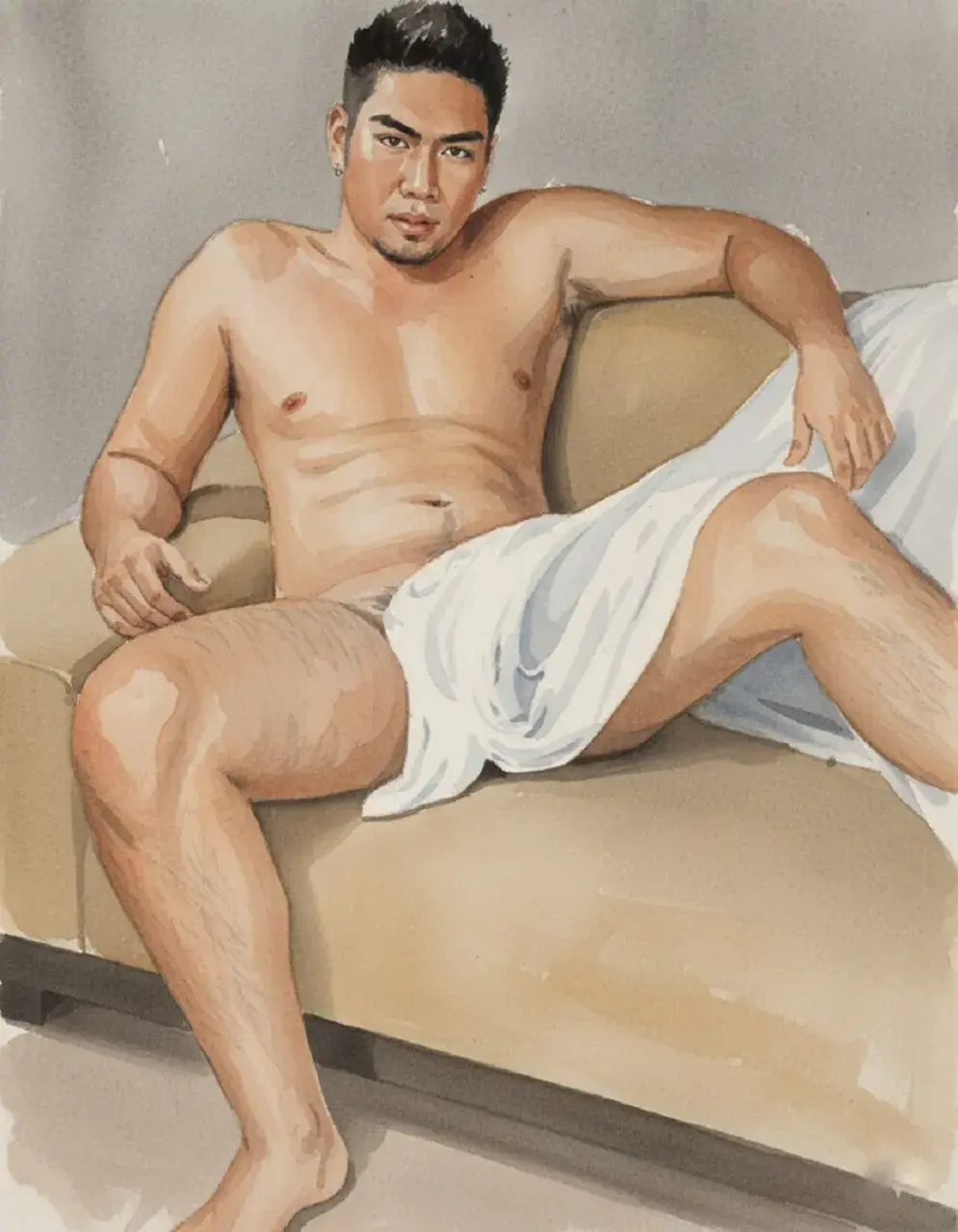 Hunk man with painting