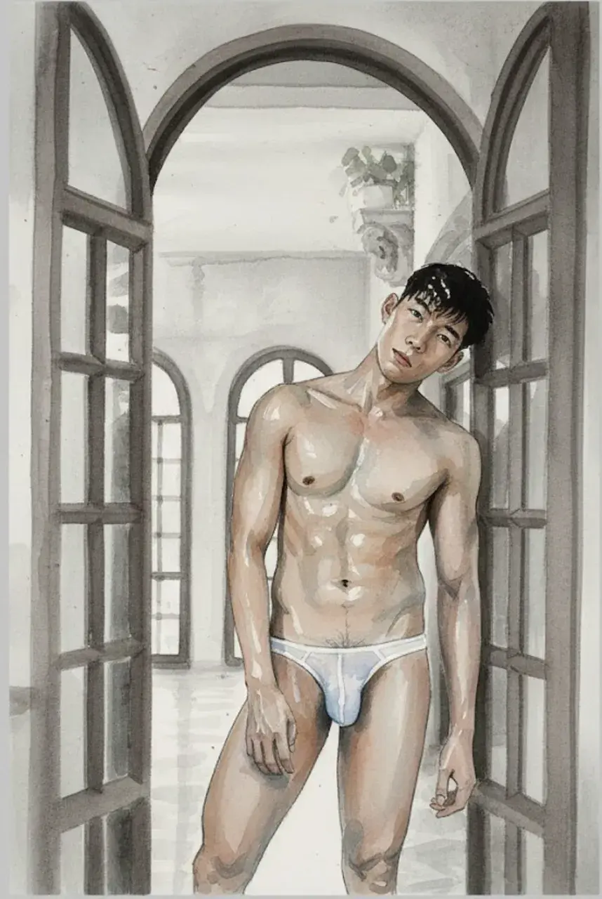 Hunk man with painting