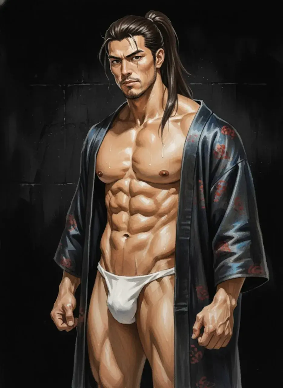 Hunk man with painting